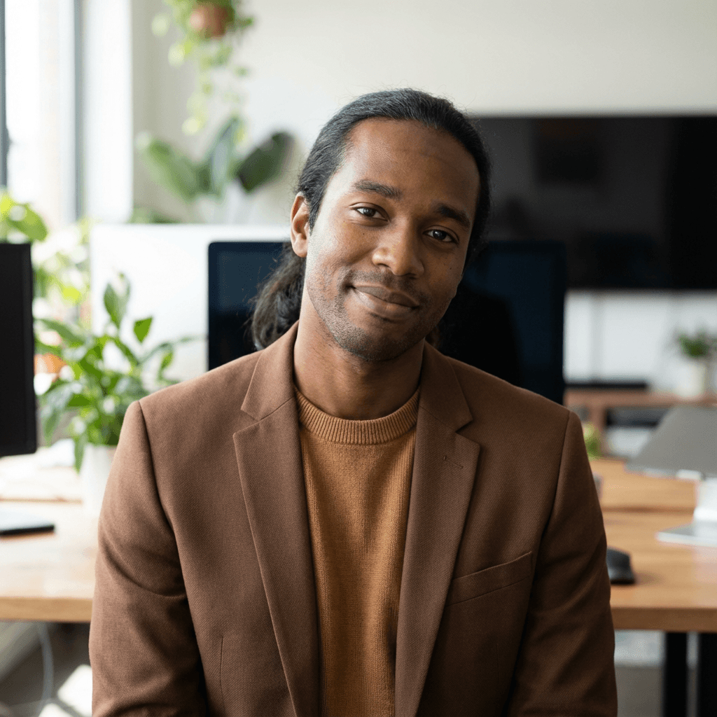 Daniel Okafor, a man in his mid 30s, smiling confidently
