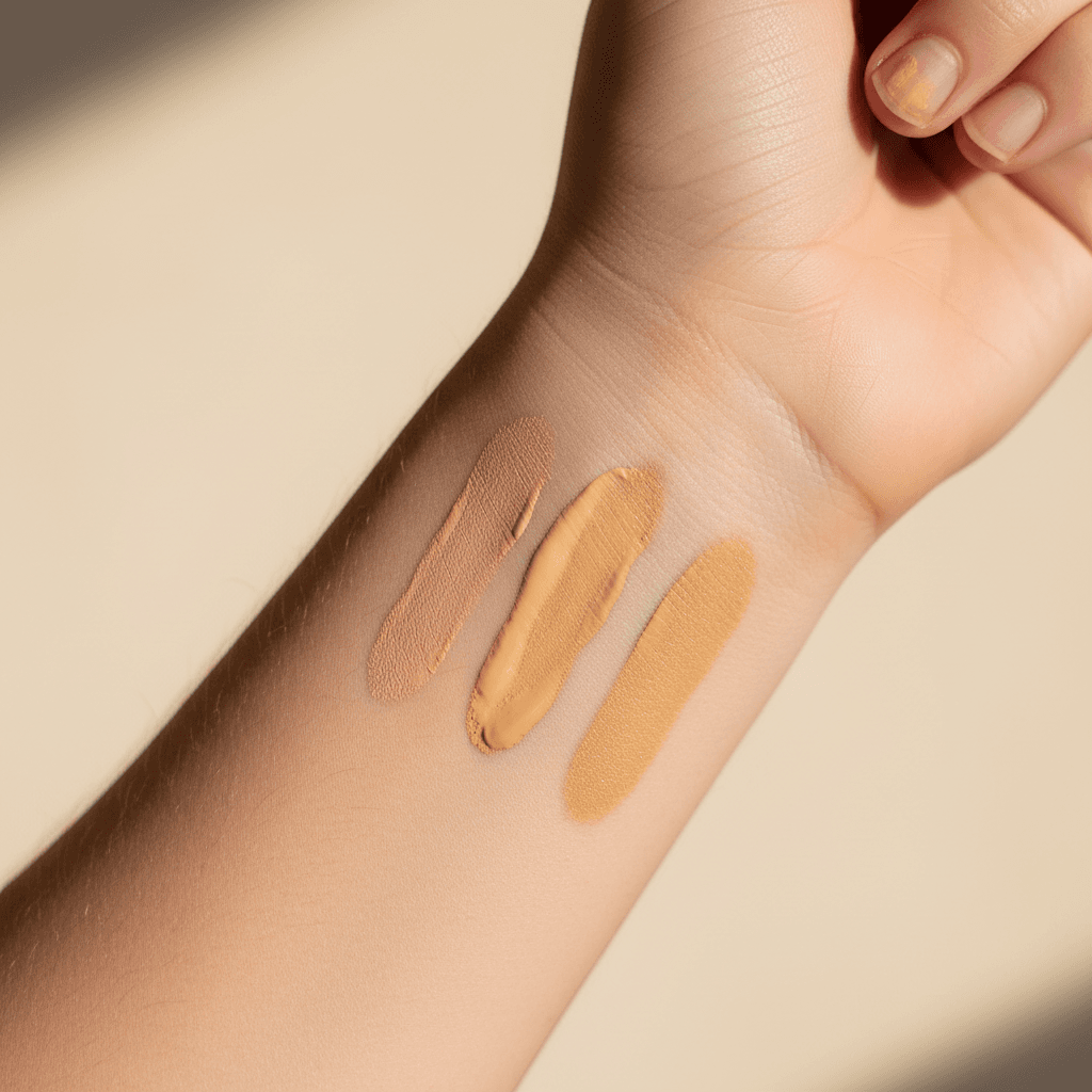 Person swatching foundation shades on their wrist to check the color match