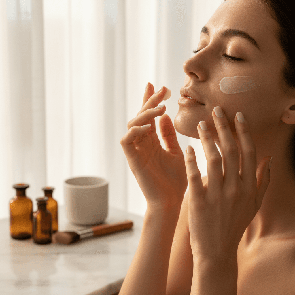 Applying moisturizer
