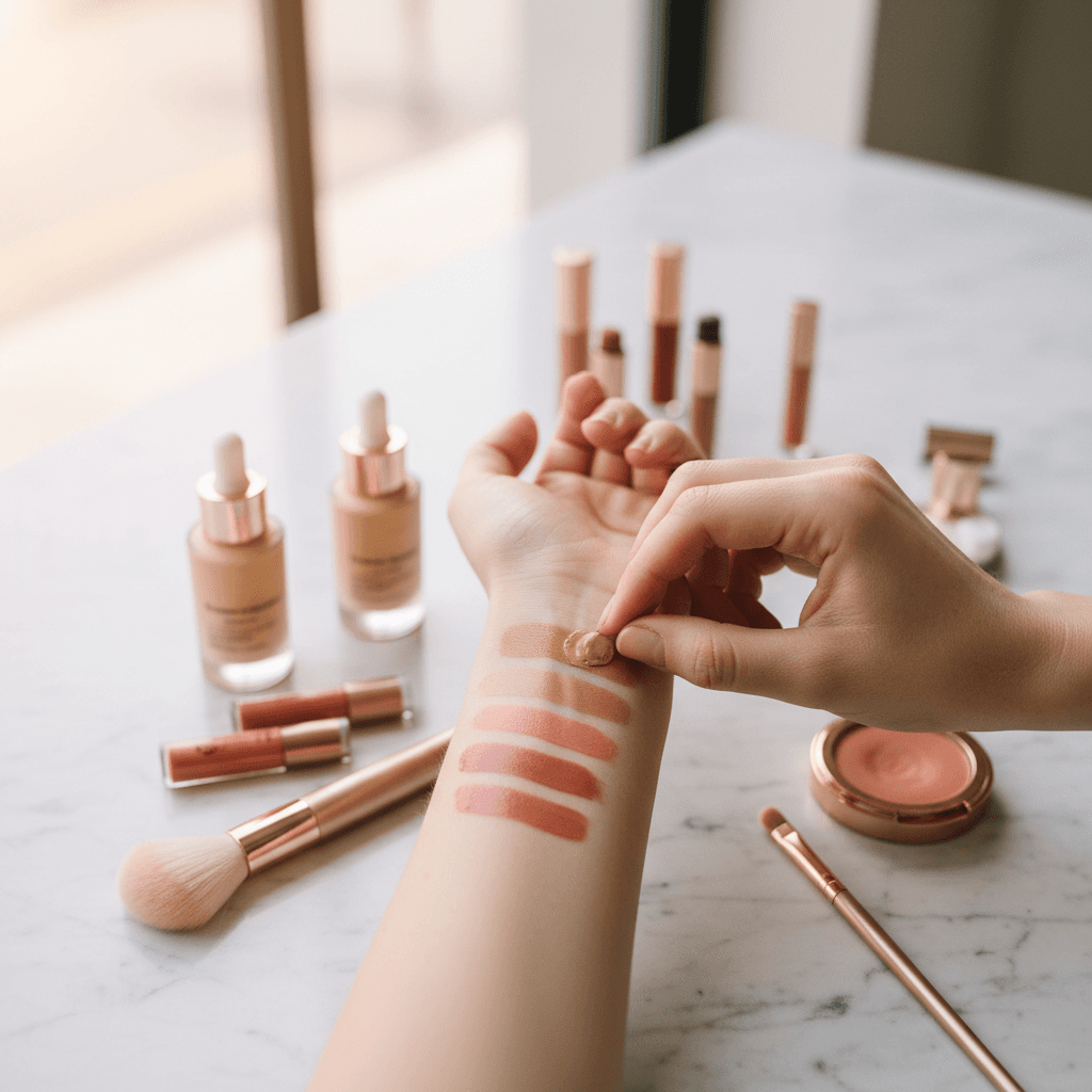 Customer testing a lipstick shade on their wrist