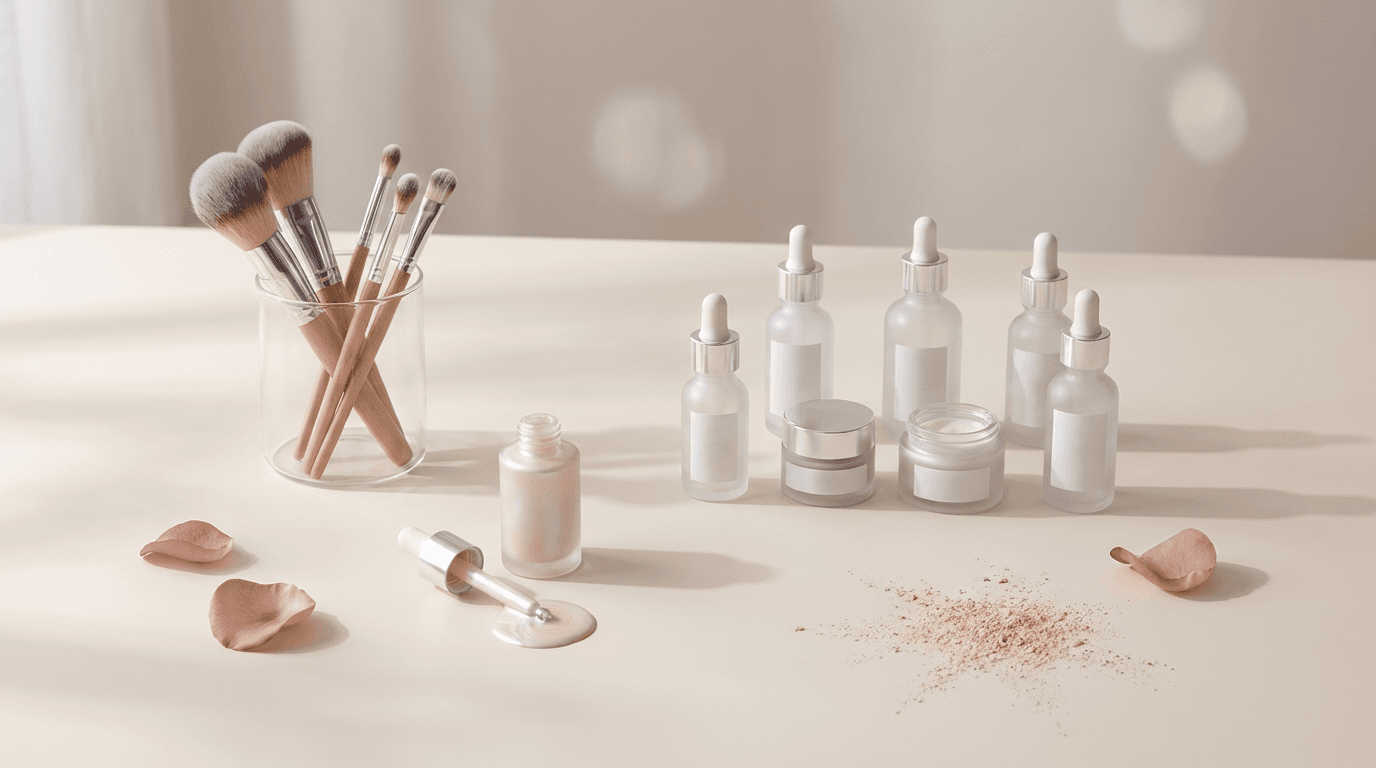 Shelves with diverse cosmetics collection