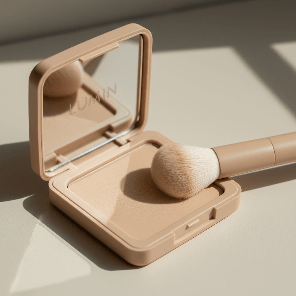 Makeup brushes and a compact mirror in soft natural light
